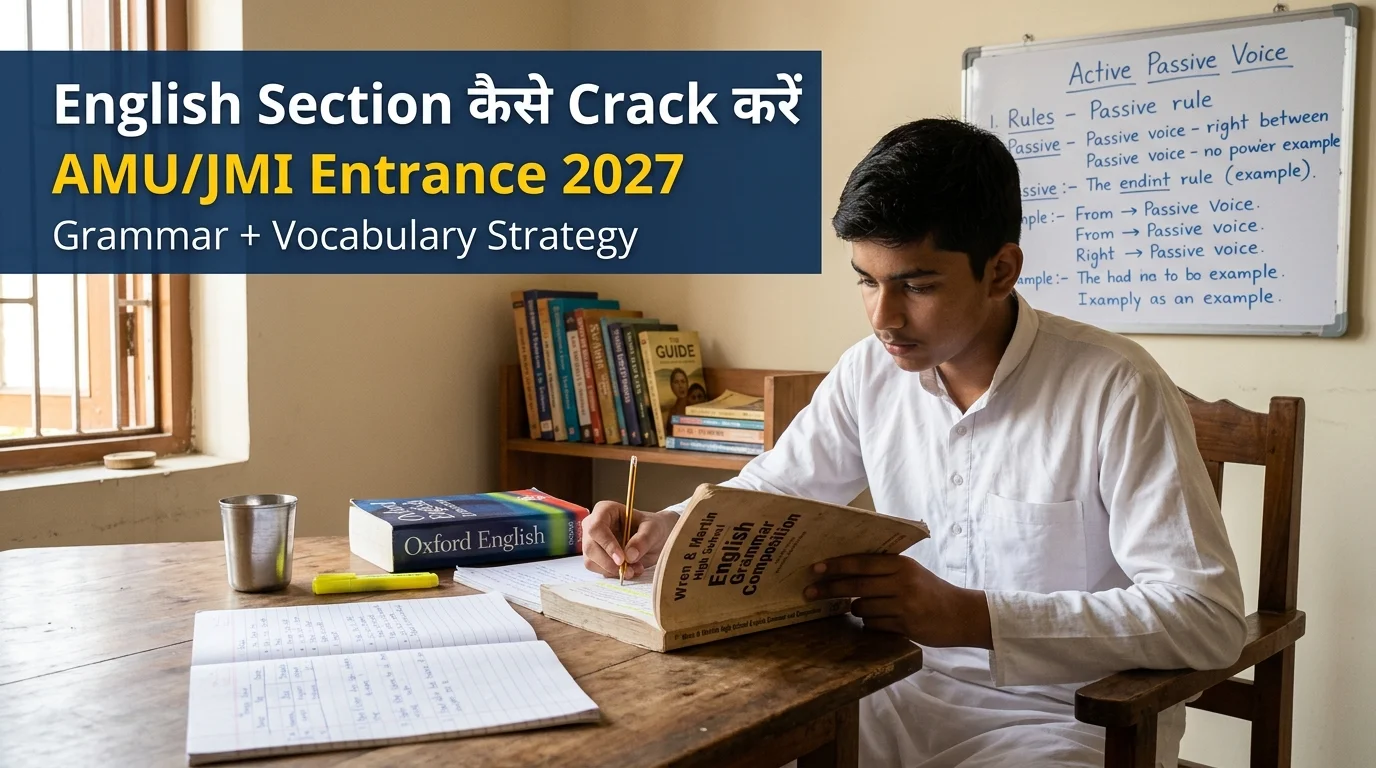 AMU JMI Entrance 2027 English section kaise crack karein - grammar vocabulary reading comprehension strategy